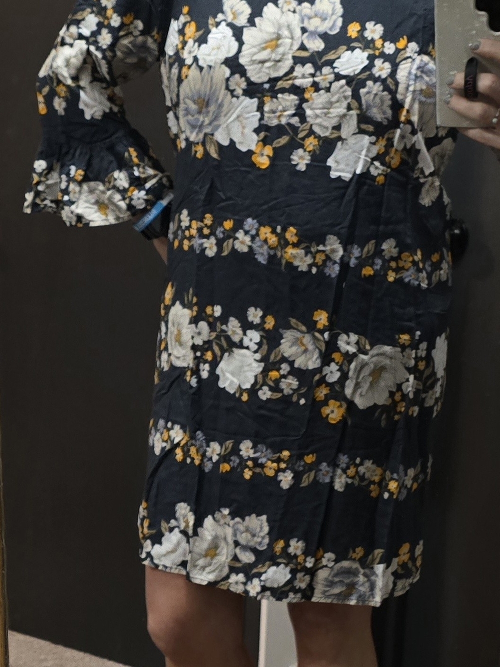 Floral Gray Women’s Shift Dress with White & Yellow Blooms
